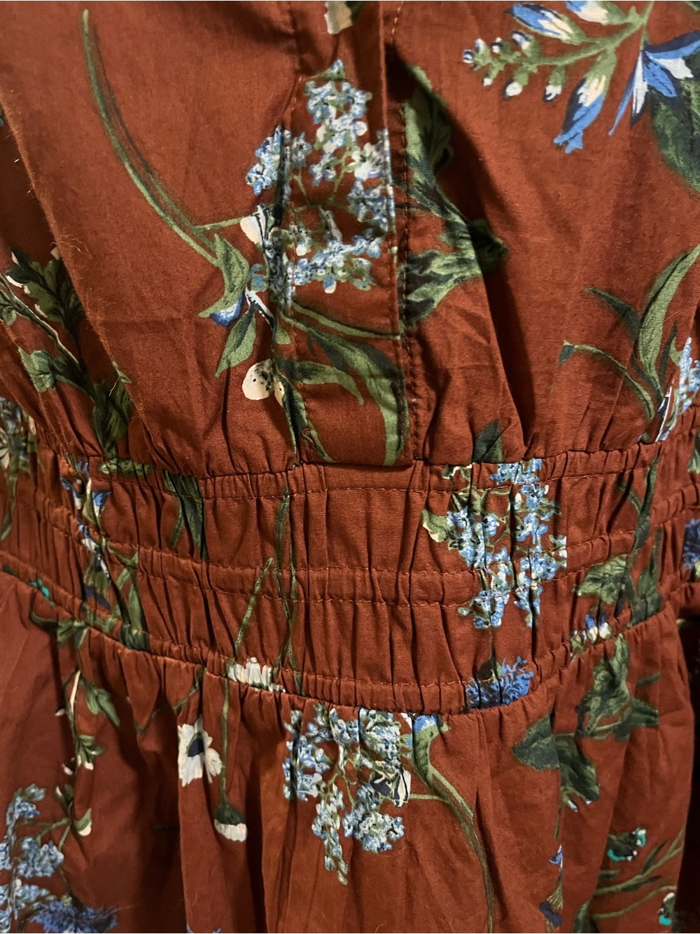 Anthropologie Brown Floral Somerset Peplum Blouse with Blue & Green Print XL - Picture 5 of 8